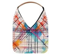 Women's Travel Handbag, Colorful Plaid Crossing Lines Print Large Capacity Portable Organizer Bag