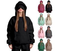 Womens Travel Hoodie with Eye Mask Built in Airplane Mode Oversized Hoodies Pullover Thermal Hooded Sweatshirt Autumn Winter Fleece Jackets Tops with Secret Pockets Wine 3XL