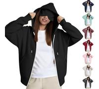 Womens Travel Hoodies with Eye Mask Built in Oversized Airplane Hoodie Secret Pockets Pullover Zip Up Hooded Sweatshirt Autumn Winter Thermal Fleece Jackets Tops Black M
