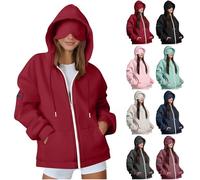 Womens Travel Hoodies with Eye Mask Built in Oversized Airplane Hoodie Secret Pockets Pullover Zip Up Hooded Sweatshirt Autumn Winter Thermal Fleece Jackets Tops Red XL