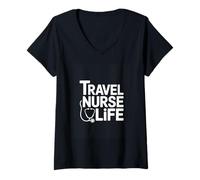 Women's Travel Nurse Life Stethoscope Travel Nursing V-Neck T-Shirt