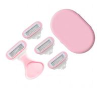 Women's Travel Razor Includes 1 Handle and 4 Blade Refills, Portable 5-Blade Mini Razor with Storage Case, Outdoor Shaving Kit (pale pink)