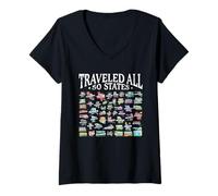Womens Traveled All 50 States Achievement Fifty Club V-Neck T-Shirt