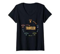 Women's Traveler Pack Fly Explore Discover Repeat Vacation Traveling V-Neck T-Shirt