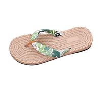 Women's traw Flat raided Flipflops for Bohemia Flower Print T Strap Linen Herringbone Footwear Open Toe Beach Lightweight Summer Comfort Nonslip Slip-on Thong Sandals for Vacation (Green, 4)