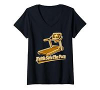 Women's Treadmill Faith Sets The Pace Christian Runner V-Neck T-Shirt