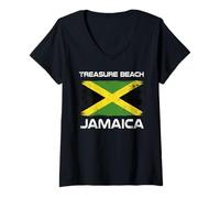 Women's Treasure Beach Flag Distressed Jamaican Pride V-Neck T-Shirt