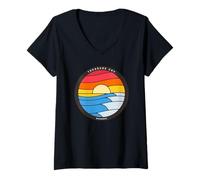 Womens Treasure Cay Bahamas Retro Color Waves and Sunset V-Neck T-Shirt