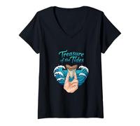 Womens Treasure of The Tides Shark Tooth Collector Ocean Lover V-Neck T-Shirt