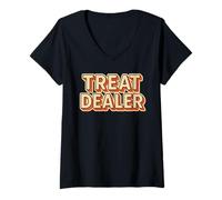Womens Treat Dealer 3D Retro Typography Paw Lover Funny Pet Owner V-Neck T-Shirt