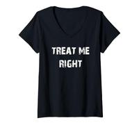 Women's Treat Me Right Distressed Text V-Neck T-Shirt