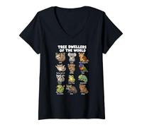 Women's Tree Dwellers Cute Cartoon Chart Wildlife Lovers Art V-Neck T-Shirt