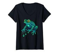 Womens Tree Frog Glowing Heart Rainforest Animal Jungle Amphibian V-Neck T-Shirt