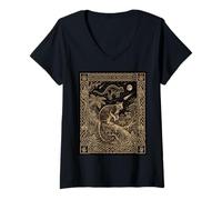Women's Tree Kangaroo Tarot Card Celestial Astronomy V-Neck T-Shirt