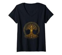 Womens Tree of Life Viking Midgard Thor Walhalla V-Neck T-Shirt