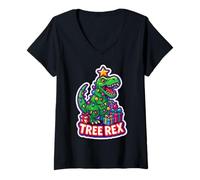Womens Tree Rex Tyrannosaurus T-rex Dinosaur Christmas Wordplay Pun V-Neck T-Shirt