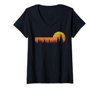 Womens Trees Wildlife Nature Vintage Forest Sunset Man Woman Kids V-Neck T-Shirt