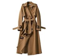 Womens Trench Coat Long Overcoat Elegant Belted Windbreaker Classic British Style Slim Fit Jacket Autumn Winter Warm Outerwear Ladies Solid Color Lapel Button Closure Fashion Casual (Khaki, XXL)