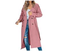 Womens Trench Coat Uk, Women Casual Long Trench Windproof Coat with Belt Solid Double-Breasted Lapel Collar Windbreaker Jacket Spring Autumn Coat S-2XL 18th Birthday Gifts for Girls,Pink,L,U449K