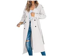 Womens Trench Coat Uk, Women Casual Long Trench Windproof Coat with Belt Solid Double-Breasted Lapel Collar Windbreaker Jacket Spring Autumn Coat S-2XL 21st Birthday Gifts for Her,White,M,U461K