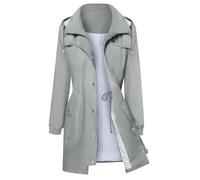 Womens Trench Coats Uk Waterproof Longline Rain Jacket Outdoor Trendy Casual Hooded Windproof Raincoats Drawstring Sports Windbreak Elegant Active Hiking Walking Cycling 01 Grey M