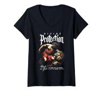 Women's Trendy Apparel Devine Protection Trust in God Angel V Lion V-Neck T-Shirt