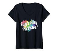 Women's Trendy Apparel Pride Can't Hide My Pride Rainbow Heart V-Neck T-Shirt