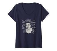 Women's Trendy Black History Maya Angelou Quote V-Neck T-Shirt, Navy Blue, Large