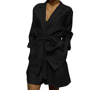 Womens Trendy Business 2 Piece Suit Set Long Sleeve Open Front Blazer with Bowknot High Waist Shorts Plus Size Soft Office Work Outfits Sets(Black,4XL)