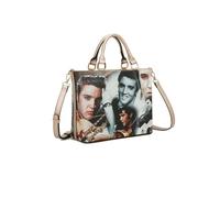 Womens Trendy Collection Elvis Presley Lightweight Tote Fashion PU Leather Hobo Handbag Shoulder with Crossbody Strap - E1-Gold