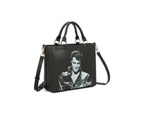 Womens Trendy Collection Elvis Presley Lightweight Tote Fashion PU Leather Hobo Handbag Shoulder with Crossbody Strap - P5-Black