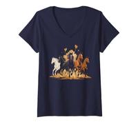 Womens Trendy Horses Equestrian Crew Horseback Gallop Squad Trot V-Neck T-Shirt