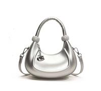 Women's Trendy Leather Top Handle Crossbody Bag Small Vintage Hobo Crescent Shoulder Bag Mini Cute Handbag with Adjustable Strap (Silver,22 * 15 * 6 cm / 8.66 * 5.91 * 2.36 inch)
