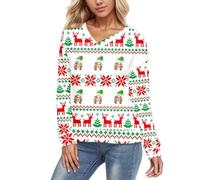 Womens Trendy Santa Sweatshirts Pullover Cute Fashion Christmas Costume V Neck Crewneck Sweatshirts Funny Casual Graphic Long Sleeve Christmas Decor Tops Christmas Deer Anime Green