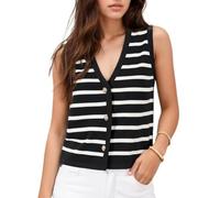 Women's Trendy Sleeveless Knit Striped V-Neck Sweater Vest,2024 Button Up Cardigan Everyday Sweater Vests(Black,S)
