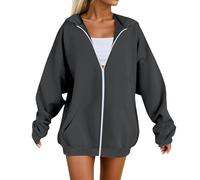 Women's Trendy with Hood Hoodies Fall Solid Color Cool Pullover Sweatshirts Cute Zip Up Casual Sweaters Comfort Preppy Funny Y2K Vintage Personalized Loose Fit Workou Fashion Goth Dark Gray