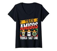 Women's Tres Amigos Tequila Salt Lime Proud Mexican Mom Dad Costume V-Neck T-Shirt