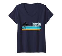 Womens Trevone Bay Cornwall Belly Boarding Surfing retro surfer V-Neck T-Shirt