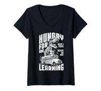 Womens Trex First Day of Back to School Bus Hungry for Learning V-Neck T-Shirt