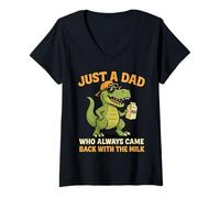 Womens Trex Papa Just A Dad Who Always Came Back With The Milk V-Neck T-Shirt