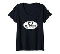 Womens TRI Harder - Motivational Triathlon Endurance Triathlete V-Neck T-Shirt