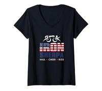 Women's Tri Sherpa USA Triathlon Supporter Haul Cheer Kiss V-Neck T-Shirt