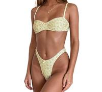 Women's Triangle Bikini Swimsuits Sexy Lace Trim Halter Cheeky Triangle Thong 2 Piece String Bikini Sets (Light Yellow, M)