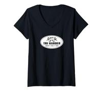 Womens Triathletes TRI Harder Swim Bike Run Triathlon Inspired V-Neck T-Shirt