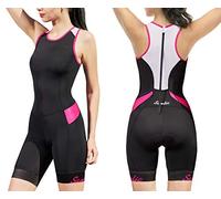 Women's Triathlon-Suit One-Piece Sleeveless Tri-Suit - Padded Quick-Drying Slimming for Running Swimming Cycling, Black/Rose Red, XS