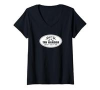 Womens Triathlon TRI Harder Triathlete Swim Bike Run Endurance V-Neck T-Shirt
