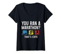 Womens Triathlon You Ran A Marathon? That's Cute Funny Triathlete V-Neck T-Shirt