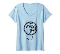 Womens Tribal Dragon Celtic Knot Viking Nordic Warrior Mythology V-Neck T-Shirt