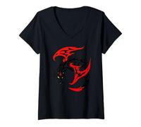 Womens Tribal Dragon Winged Creature Fantasy V-Neck T-Shirt