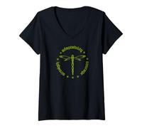 Women's Tribal Dragonfly Attributes Totem Darning Green V-Neck T-Shirt